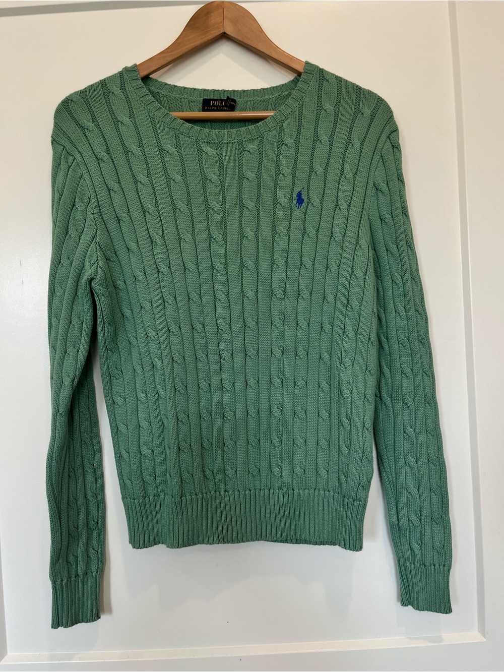 Polo Ralph Lauren crew-neck cable-knit green sweater Preppy Academia Old Money L